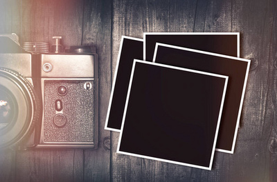 復古照相機、 老照片、 信件和筆配書